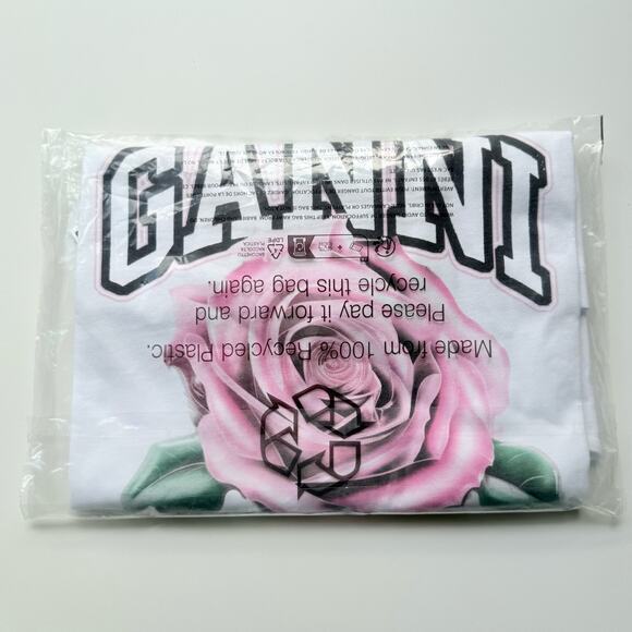 NWT Ganni White Basic Jersey Rose Relaxed Graphic T-shirt Size XS‎ - Picture 5 of 5